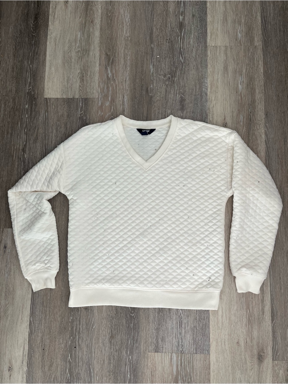 Lands’ End Womens Sweatshirt Size S White Quilted V Neck Stretch Pullover Top